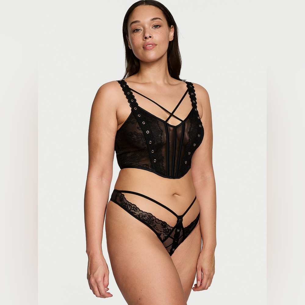 Victoria’s Secret Very Sexy Rose Lace & Grommet Strappy Corset Size S/DD NWT - Picture 4 of 10